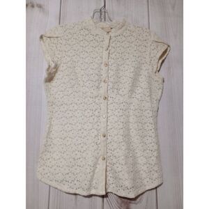 Michael Kors Shirt Ladies Small Cream Lace Button‎ Front Capped Sleeve